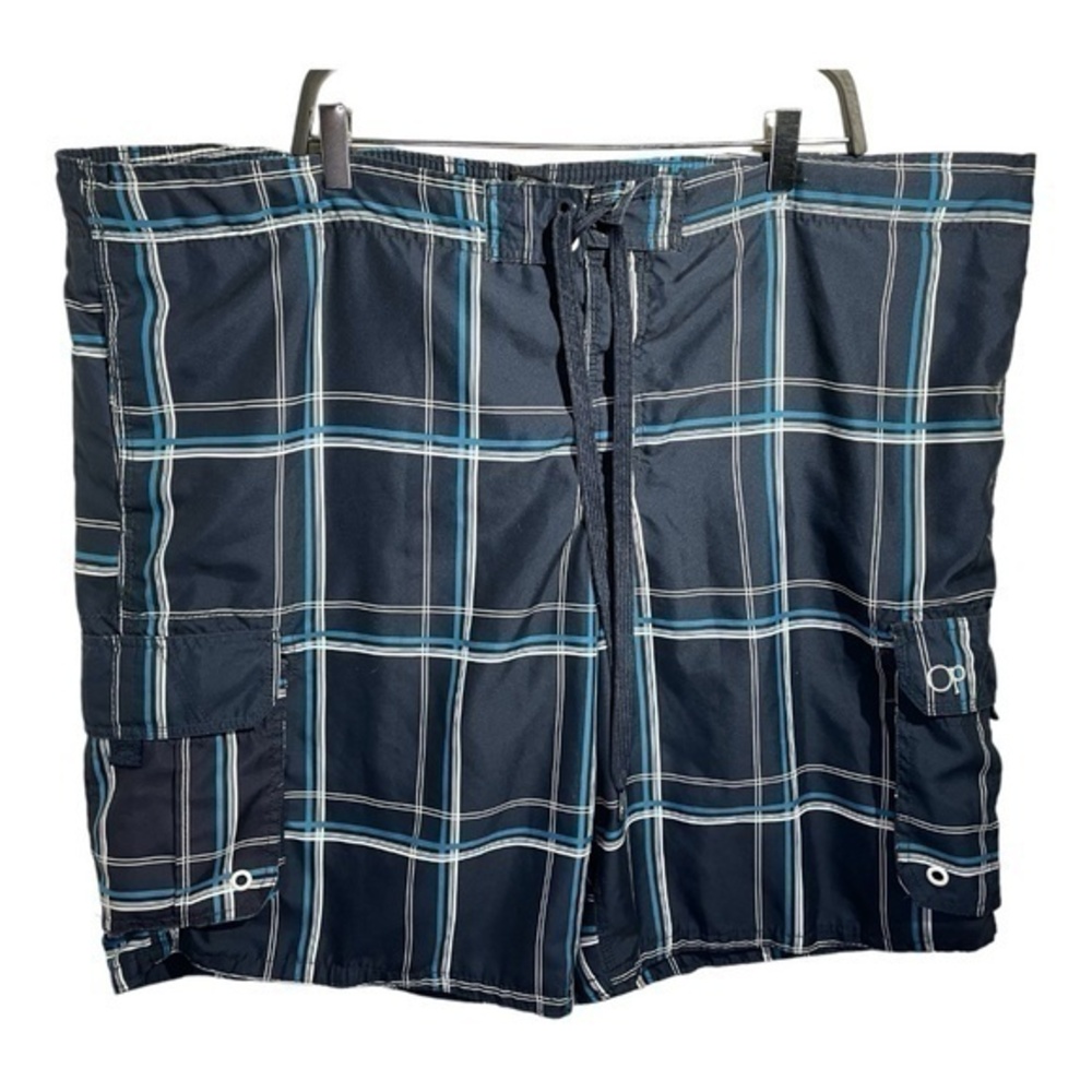 Ocean Pacific Mens Boardshorts Swim Trunks Shorts Blue Plaid Size XXL